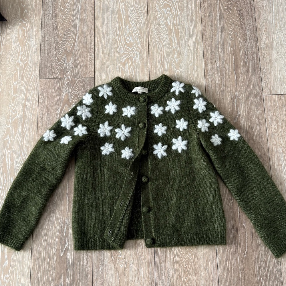 Sezane Andrew Cardigan Perfect Green/ Ecru - Size S - Picture 10 of 12